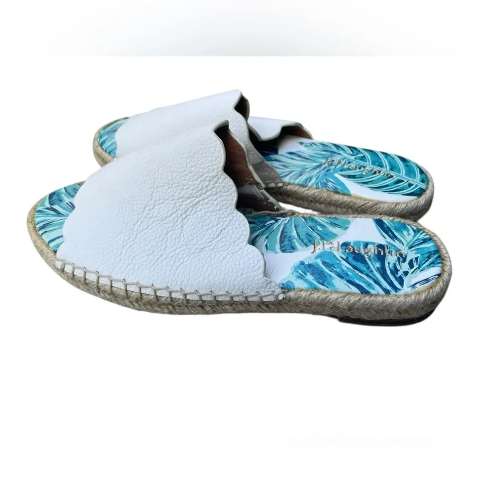 J. Mclaughlin Pebbled Leather Aires Slides Tropical Espadrille Sandals Shoes 7M